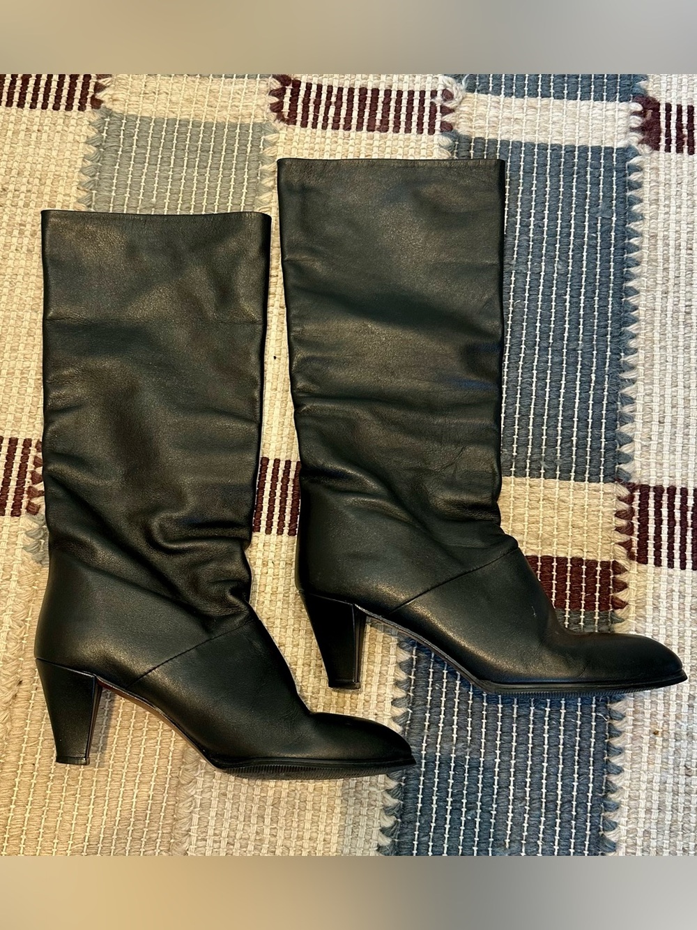 Vintage Joyce Black Leather Mid-Calf Boots